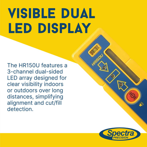 Visible Dual LED Display of Straight Up Heavy Duty Laser Level Receiver With Dual Sided Led Display For Red Green Or Infrared Rotating Lasers.