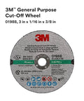 General Purpose Cut Off Wheel 3 In 1/16 In By 3/8 In Resin Bonded For Fast Cut Auto Body Sheet Metal Durable Reinforced Wheel