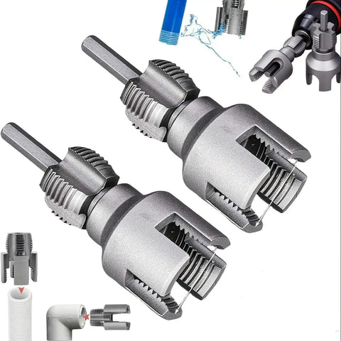 2pc Dual Function Pipe Threader Tool Set For Pvc Pipe 1/2 Inch 3/4 Inch And 1 Inch Die Compatible With Electric Drill For Home Plumbing Repairs showing durable silver threading dies.