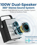 Front view of 100W All In One Voice Amplifier With Two Wireless Microphones And Big Pro Sound Portable Bluetooth PA System featuring dual-speaker design.