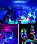 Group enjoying a glow party with painted faces under JUDYSSY Security Lights Outdoor Led Uv Black Light, Blacklight Flood Light Wit.