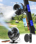 Magnetic Golf Cart Misting Fan And Phone Holder Gift Set For Dads And Golfers Rechargeable Portable Cooling Accessory displayed in use.
