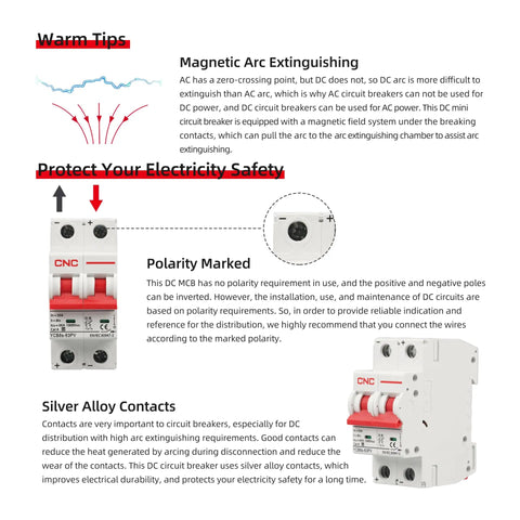 DC Miniature Circuit Breaker Two Pole 25 Amp 1000V DC Isolator For Solar PV System With Thermal Magnetic Trip DIN Rail Mount DC Disconnect Switch For Overload And Short Circuit Protection, showing front and side view details with polarity markings and silver alloy contacts.