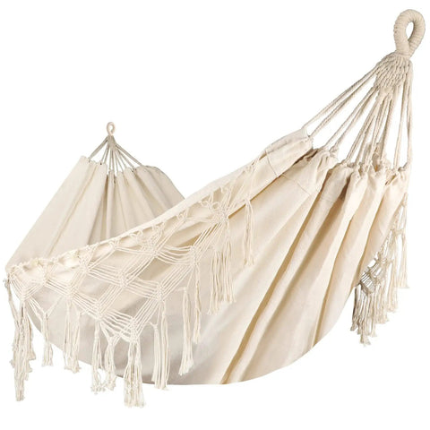 Heavy Duty Double Hammock With 500 Lb Load Capacity, Tassel Trim, Fishtail Knit Design, Ultra Cozy Portable Camping Hammock