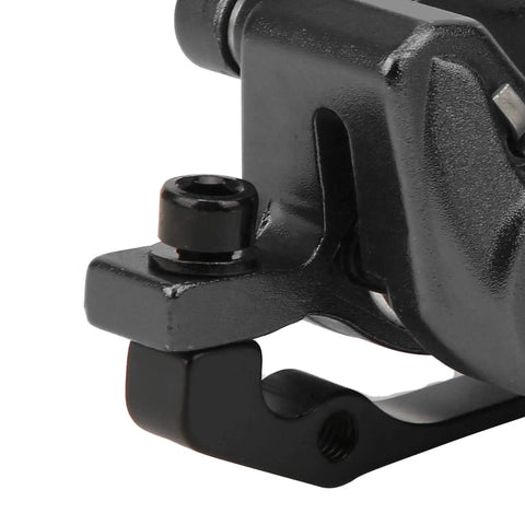 Close-up of Built Tough Aluminum Hydraulic Disc Brakes BH100 showcasing black caliper design for mountain road and folding bikes.