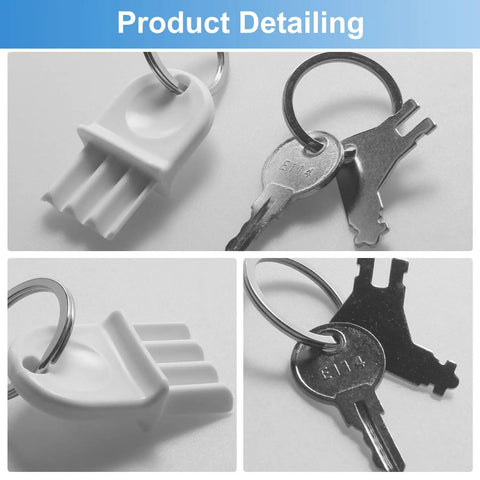 Close-up of Toilet Paper Dispenser Keys And Paper Towel Key Set showing key ring and universal keys in detail.
