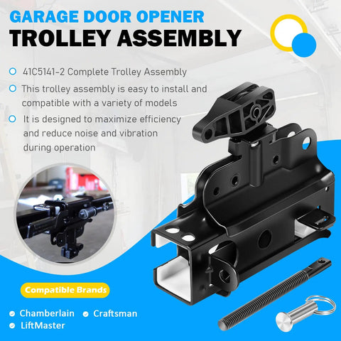 Heavy Duty Square Rail Trolley Assembly For Hassle Free Garage Door Opener Replacement Compatible With Chamberlain Craftsman And LiftMaster Systems engineered for smooth operation and easy installation.