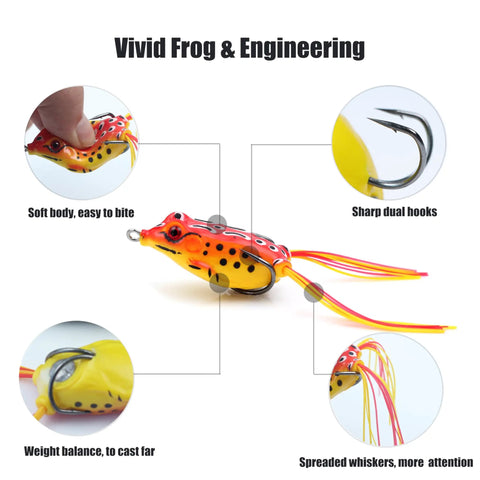 Five Piece Topwater Frog Lures Set For Freshwater Fishing Catch Bass And More Ray Frog Soft Baits In White Black Green Yellow Includes 3 Large 6cm And