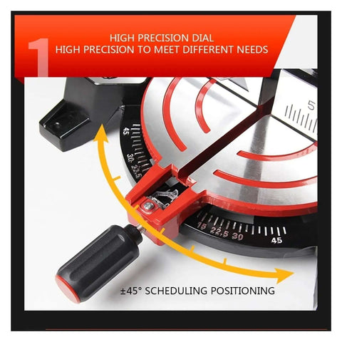 10 Inch Portable Electric Table Saw 1800W Aluminum Cutting Machine featuring a high precision dial for 45 degree miter adjustments.