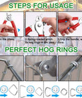Steps for using Galvanized Hog Ring Kit with Bent Pliers 300 Piece Set for securing hog rings on animal cages.