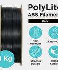 Durable 1.75mm ABS 3D Printer Filament In Black 1kg Heat Resistant For Functional Parts Built To Last With Tight Dimensional Accuracy