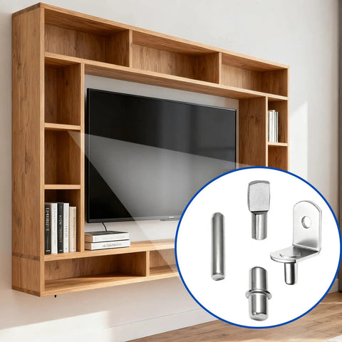 Top Shelf Nickel Plated Shelf Pins Kit Includes Sixty Four Workhorse Pegs In Four Sleek Profiles for modern shelving support.