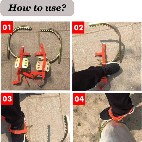 How to use Tree Climbing Gear Set With Electrician Foot Buckle And 352lb Load Capacity Beefed Up Dual Anti Slip Foot Plate