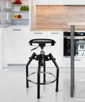 Heavy Duty Adjustable Hydraulic Shop Stool With 360 Degree Swivel For Garage Bar Seating 29 To 33.86 Inch Height Padded 13.78 Inch Seat Diameter Supports Up To 330 Lbs Black in kitchen setting
