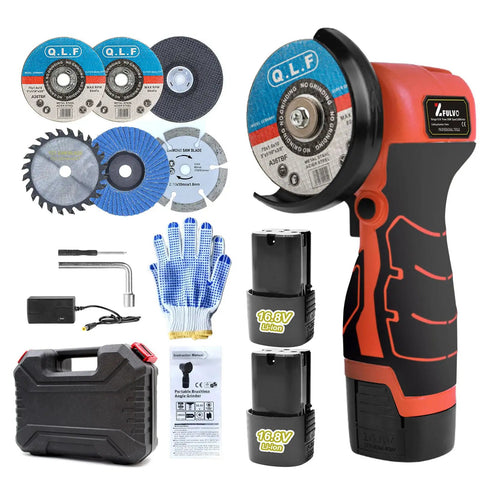 Cordless Angle Grinder Kit With 19500 RPM, Two 16.8V 2000mAh Batteries, Six Cutting Discs, Fast Charger, Portable Handheld Grinder.