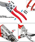 Workhorse Pruning Shears With Stainless SK5 Steel Blades Bypass Garden Shears Straight Tip Florist Scissors Hand Pruners Garden Clippers Heavy Duty Gardening Tools Set Red