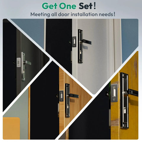 Door Latch Mortise Template Kit With Non Marking Clamp And Precision Depth Gauge Router Jig For 1-3/8 And 1-3/4 Inch Doors on multiple door types.