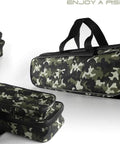 Camouflage carry bag for Beginner Friendly Fishing Rod And Reel Combo Kit with Two Telescopic Poles and accessories.