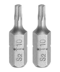 Heavy Hitter T10 Torx Bits, 1/4 Inch Hex Shank, One Inch Length, Premium S2 Steel Build with six point security tips.