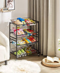 25.2 Inch Wide Kitchen Storage Cart With Four Tier Basket System Rolling Metal Pantry Organizer Removable Baskets For Onion And Potato Storage Fruits And Veggies Black showing contents