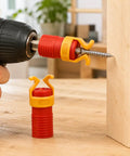 One Hand Drill Bit Guide Compact Screw Holder Clip For Precise Alignment Portable Diy Woodworking Assistant in use with screw and power drill.