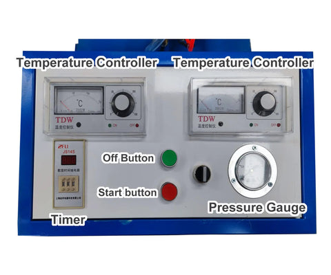 Control panel of Heavy Duty Top Shelf Polyurethane Foam Spray Machine Pro Grade Foam Injection Pump with gauges and buttons.