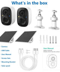 Components of Solar Powered Wireless Outdoor Security Camera Set 2 Pack 2.4GHz WiFi Motion Detection Color Night Vision