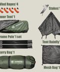 Components of 2 Person Ultralight Backpacking Tent For Camping With Waterproof Windproof Build Two Doors Easy Quick Setup