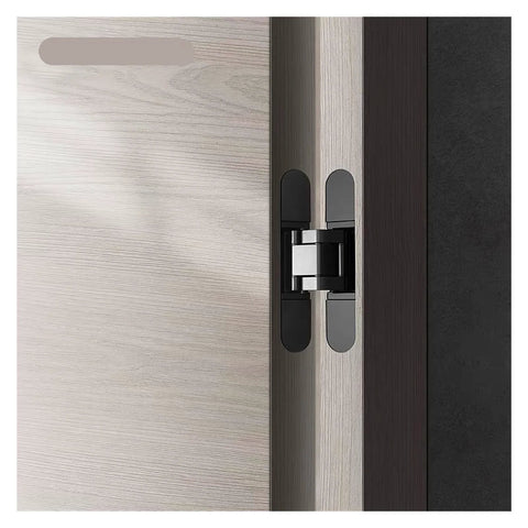 Three Dimensional Adjustable Invisible Hinge For Hidden Folding Doors Concealed Inner Opening Door Hinge For Wood 180 Degree Opening Matt Black Finish Durable Concealed Folding Hinge For Tight Install installed on wooden door