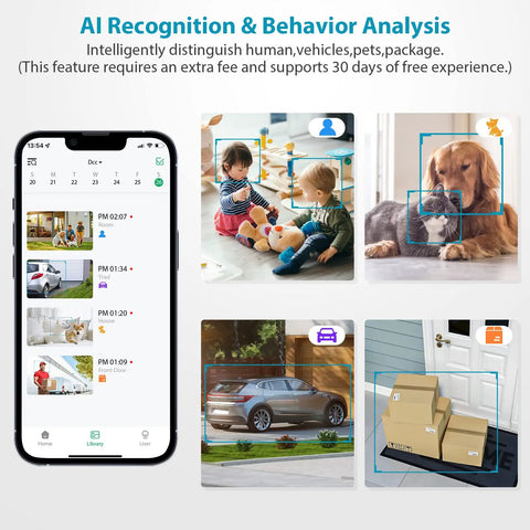 AI recognition feature of Wireless Outdoor Security Camera With Battery Power No Fuss Setup 1080P Color Night Vision WiFi