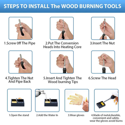 Steps to install All In One Wood Burning Kit For Adults With Gloves 130 Piece Pyrography Pen Tool Set With Adjustable Temperature 200 To 450 C