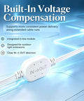 Heavy Duty Thirty Two Foot Outdoor Permanent Lighting Extension Cord Featuring Built In Voltage Booster with in-line module for power stability.