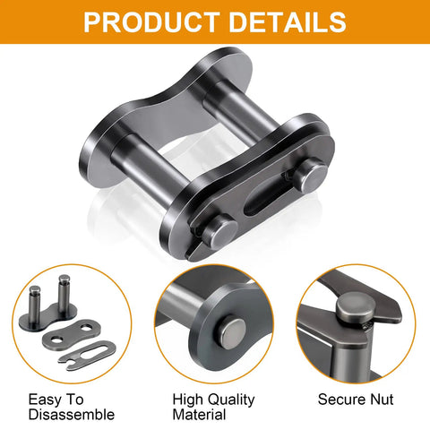 41 Roller Chain Connecting Links Set Heavy Duty Master Manganese Steel Connectors close-up with disassembly parts, ANSI 41 0.5 inch