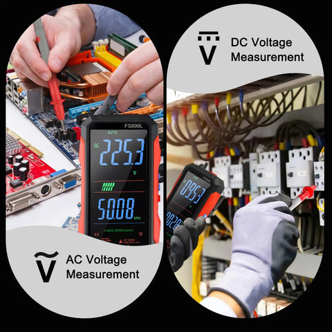Pro Grade Digital Multimeter With Color Backlit Display and USB C Rechargeable Battery measuring voltage in circuits