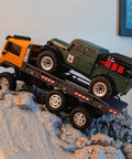 Six Wheel 6x6 RC Rock Crawler V1.5 1/18 Scale All Terrain Off Road Ready To Run with green and yellow trucks on rocks