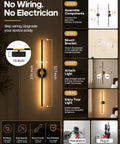 GOODEA Rechargeable RGB Wall Sconce with 2 Replaceable Batteries installation guide showing assembly steps and dimensions.