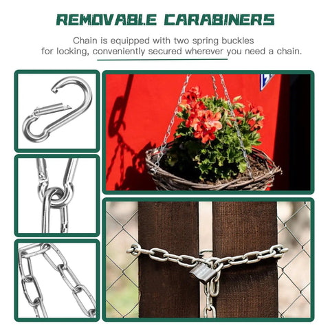 Pair Of Badass Stainless Steel Gate Chain Links With Double Ended Spring Carabiners For 24 Inch Outdoor Fence secure locking on gates