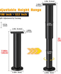 4 Piece Heavy Duty Adjustable Height Bed Support Legs With Swivel Base For Bed Frame Sofa Cabinet And Table Metal Replacement Feet with adjustable height from 7.08 inch to 12.2 inch.