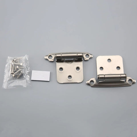 Half Inch Inset Satin Nickel Cabinet Hinges Self Closing Semi Concealed With Door Bumpers, 25 Pairs, 50 Pieces Including Screws