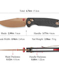 Dope Rose Gold Folding Knife for Men and Women 3 Inch 14C28N Steel Blade with PVD Coating, crossbar lock, carbon fiber G10 handle