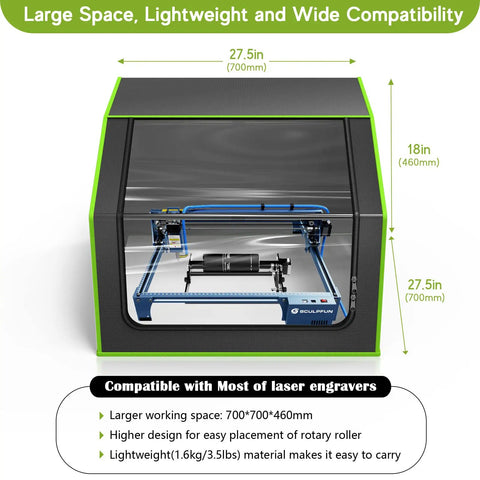 Pro Grade Laser Engraver Enclosure With Vent, Fireproof And Dustproof Protective Cover, dimensions 700x700x460mm