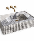 Calacatta Viola Marble Fluted Sink, Natural Stone Wall Mounted Washbasin, Hand-Carved Rectangular Bathroom Vanity Basin, Custom Size.