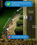 All In One Low Voltage Landscape Lights Kit With Quick Plug And Play Setup, showing 12 5W spotlights and 65W transformer in garden