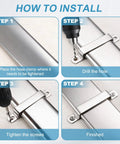 Installation guide for 40x40mm stainless steel pipe clamp set with steps to secure and mount using screws for durable projects.