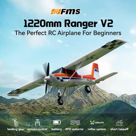 Flying red and white Beginner Friendly Ranger Reflex V3 1220mm RC Airplane Red RTF Remote Control For Adults Easy To Fly.