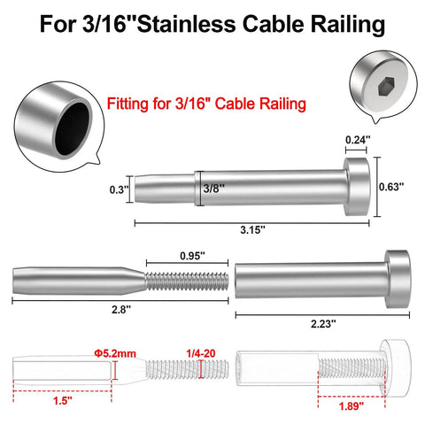 3/16 Inch Invisible Cable Railing Kit 40 Pack For Wood And Metal Deck Posts Featuring Zero Visible Bolts and detailed post fittings.