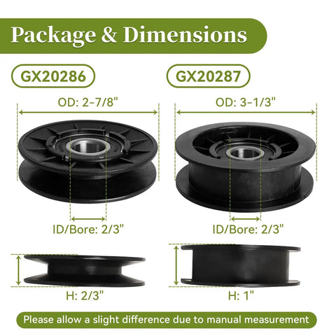 Beefed Up Replacement V Idler Pulley And Flat Pulley Kit For Lawn Mower Replaces OEM Part Numbers dimension details
