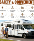 Road Warrior Tankless Water Heater Packing 55000 Btu Delivers Instant Hot Showers Anywhere Off Grid While Intuitive Digital Controls Make Dialing Perfect Temps Dead Simple For Every Rv Setup with RV exterior and family outside.