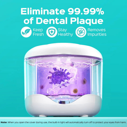 45kHz Ultrasonic Retainer Cleaner Machine For Dentures, Mouth Guards, Aligners And Braces with purple cleaning action