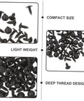 Close-up of Straight Up Kickass 100 Pack Miniature Metal Furniture Screws with ultra deep threads, compact and lightweight.